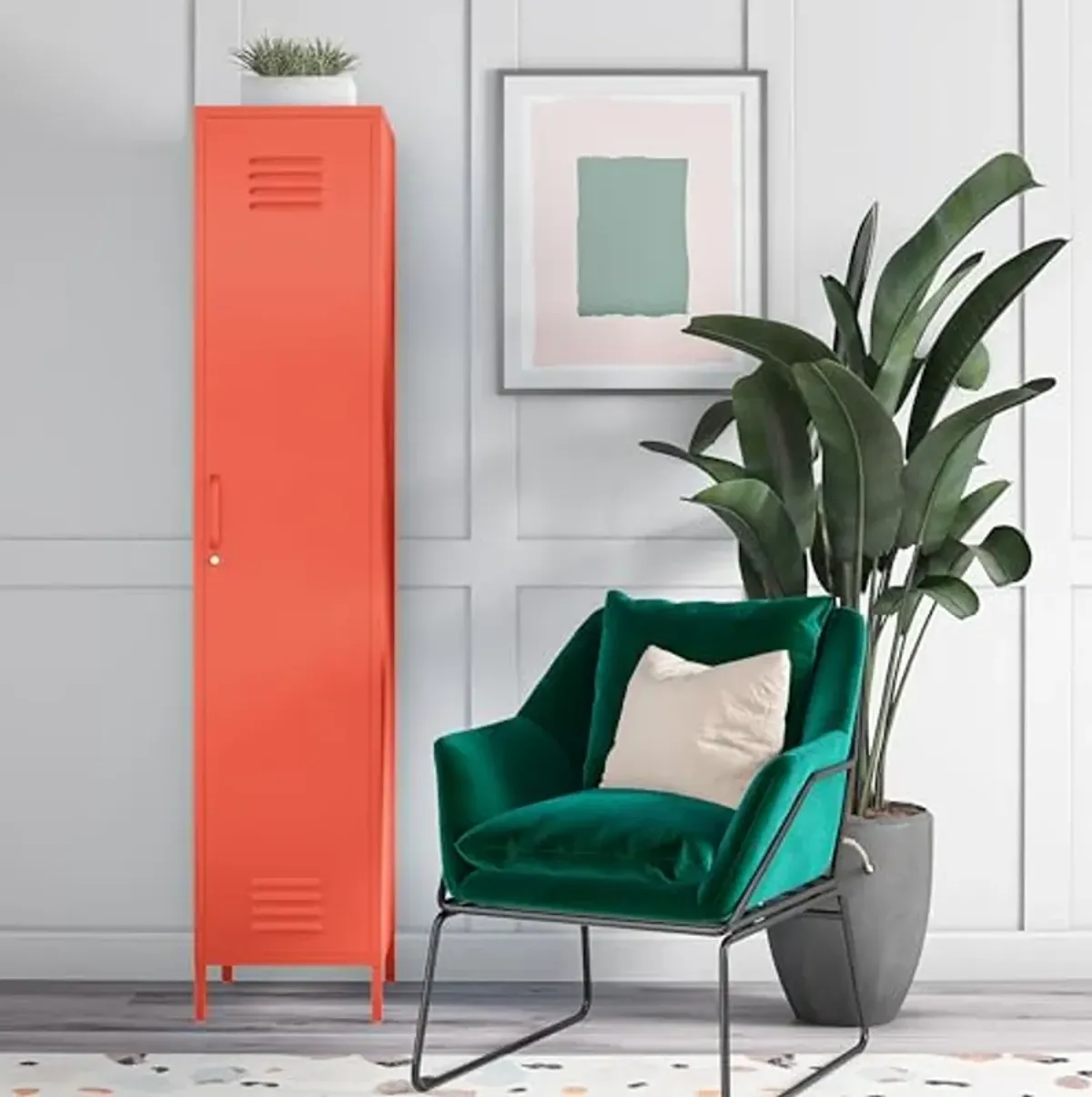 Novogratz Cache Single Metal Locker Storage, Orange Cabinet