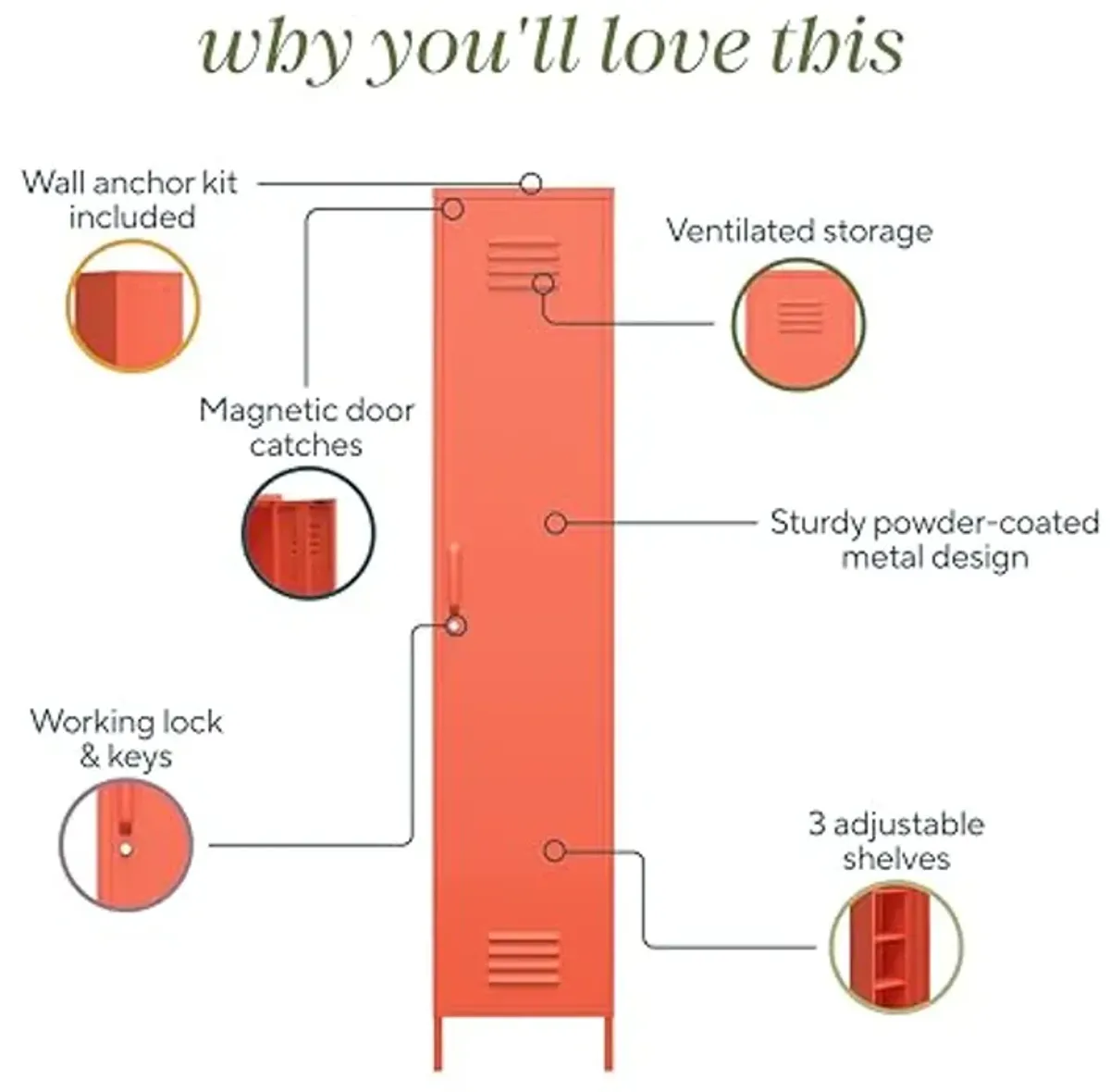 Novogratz Cache Single Metal Locker Storage, Orange Cabinet