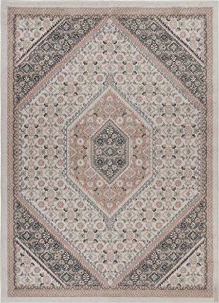 Gray and Blush Pink Oriental Area Rug