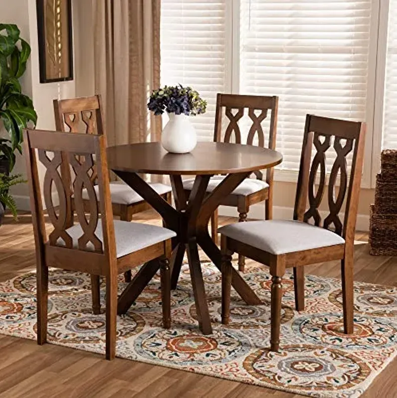 Baxton Studio Callie Modern and Contemporary Grey Fabric Upholstered and Walnut Brown Finished Wood 5-Piece Dining Set