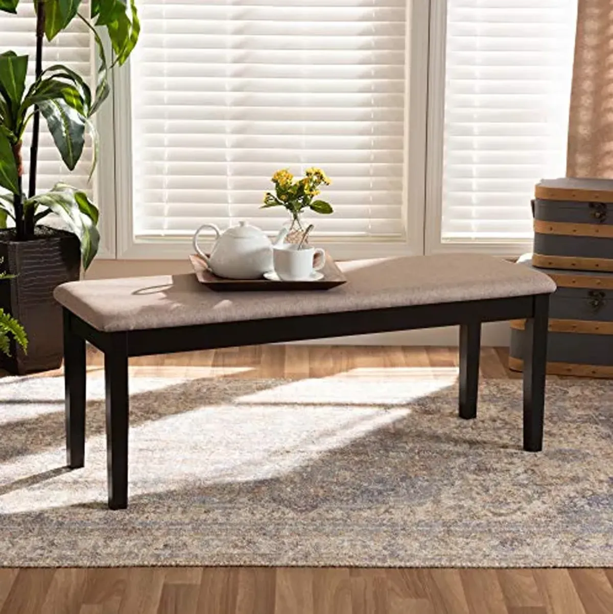 Baxton Studio Teresa Modern and Contemporary Transitional Sand Fabric Upholstered and Dark Brown Finished Wood Dining Bench