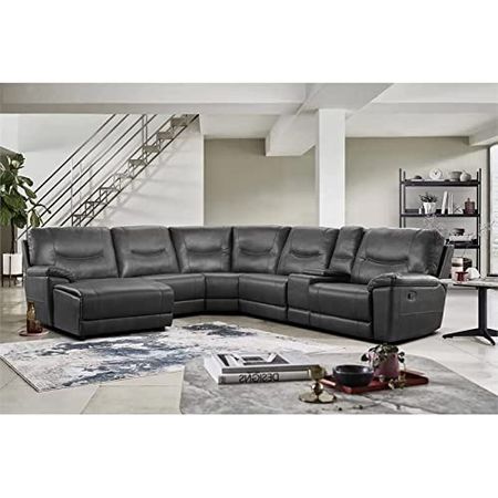 Lexicon Oresme Modular Reclining Sectional Sofa, Right Recliner and Left Chaise, Gray