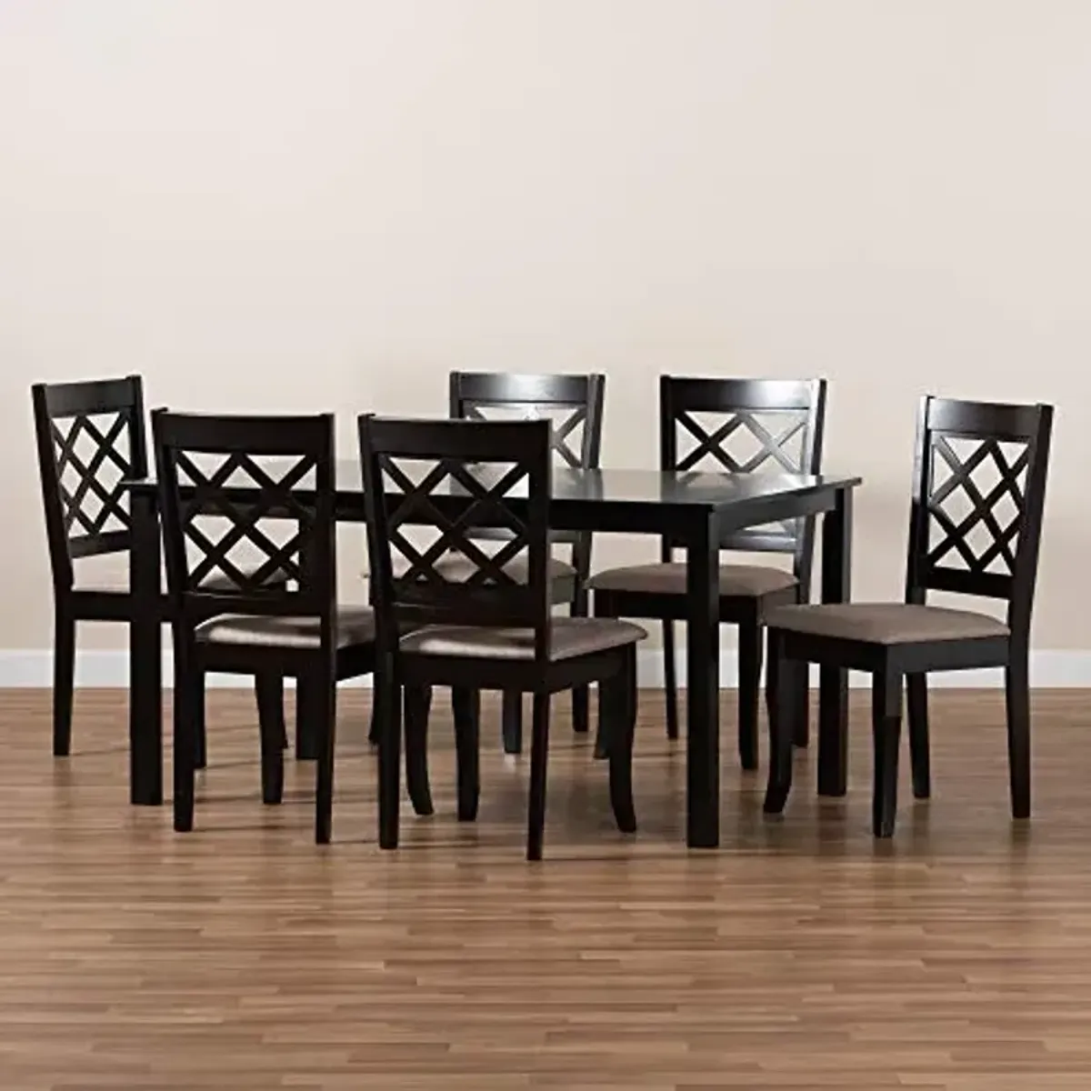 Baxton Studio Verner Dining Set and Dining Set Sand Fabric Upholstered Dark Brown Finished 7-Piece Wood Dining Set