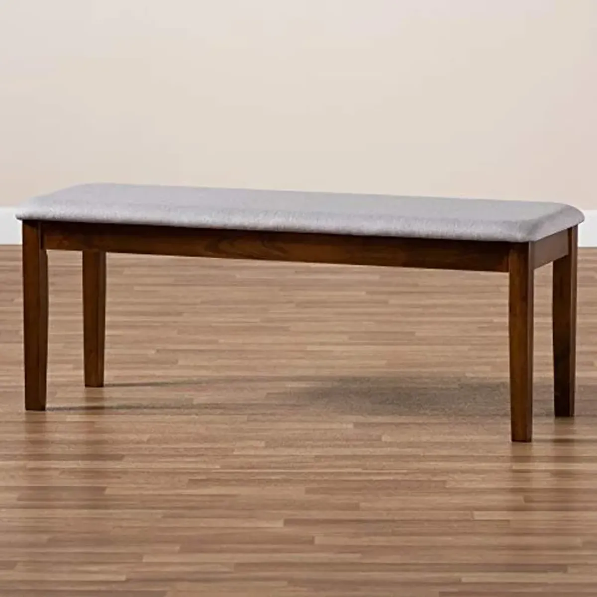 Baxton Studio Teresa Modern and Contemporary Transitional Grey Fabric Upholstered and Walnut Brown Finished Wood Dining Bench