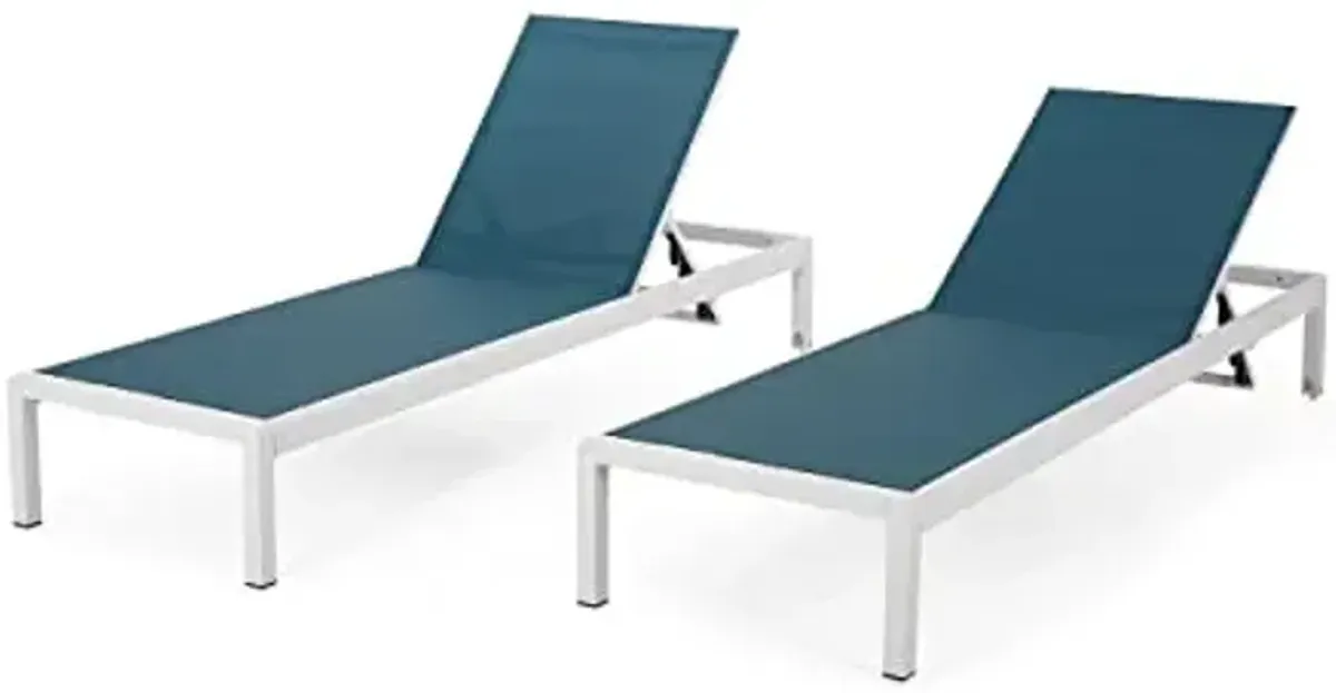 Christopher Knight Home Vicky Coral Outdoor Chaise Lounges (Set of 2), Blue and White