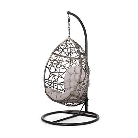 Christopher Knight Home Tammy Outdoor Wicker Tear Drop Hanging Chair, Gray and Black