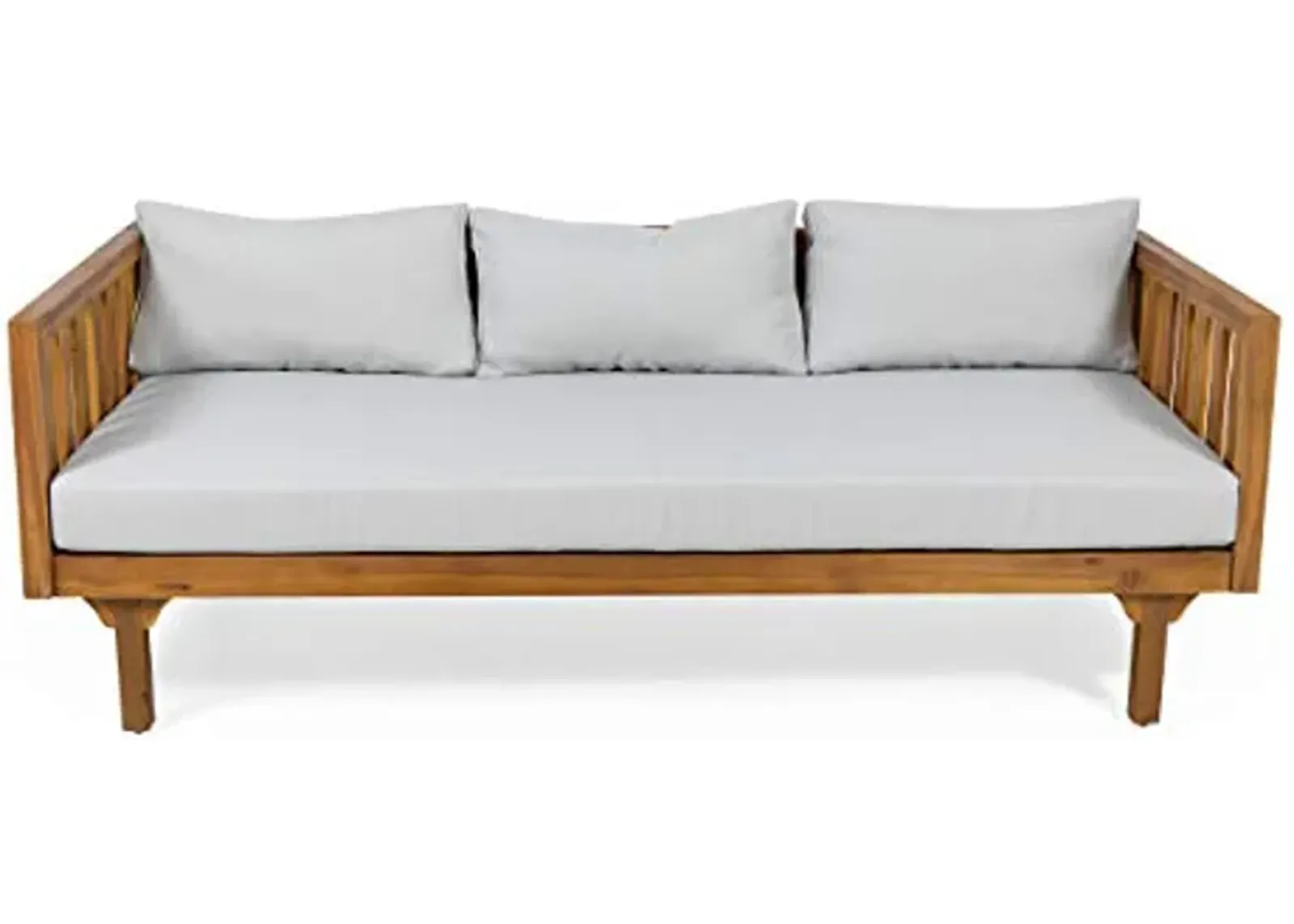 Christopher Knight Home Tina Outdoor 3 Seater Acacia Wood Daybed, Teak Finish, Light Grey