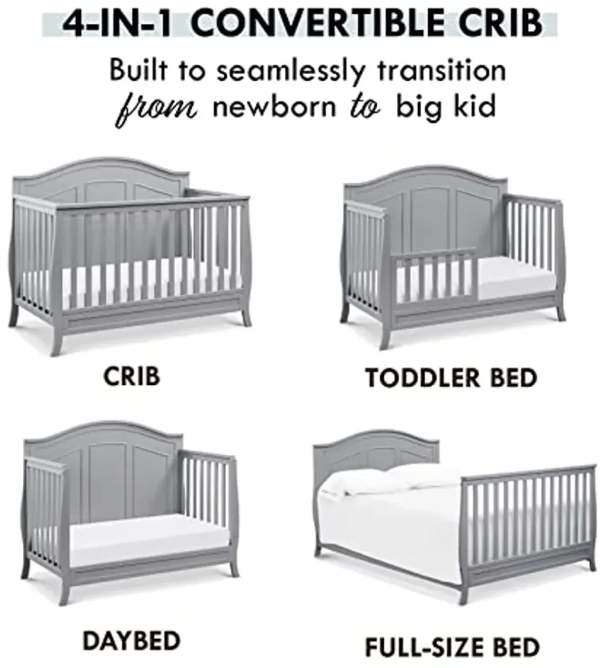 DaVinci Emmett 4-in-1 Convertible Crib in Grey, Greenguard Gold Certified