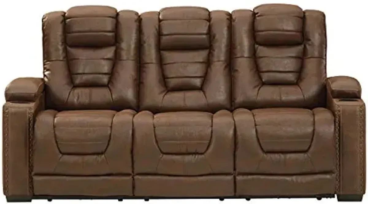 Signature Design by Ashley Owner's Box Faux Leather Power Reclining Sofa with Adjustable Headrest, Brown
