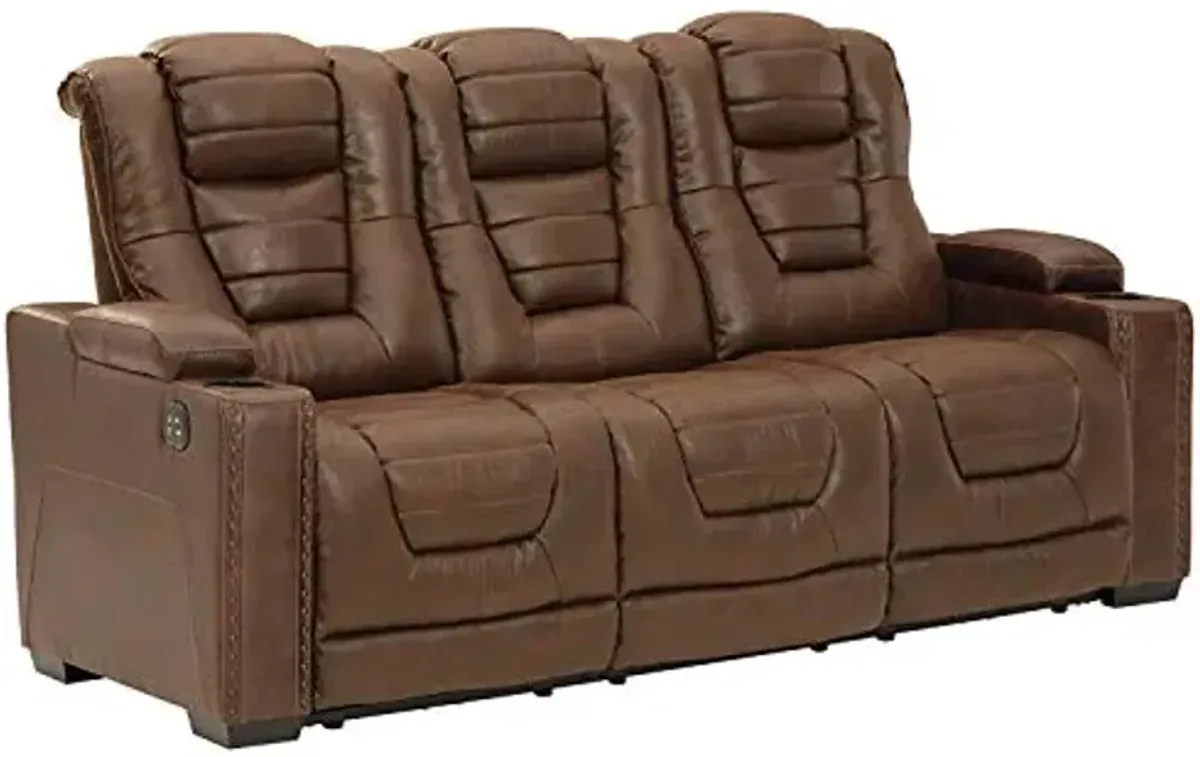 Signature Design by Ashley Owner's Box Faux Leather Power Reclining Sofa with Adjustable Headrest, Brown