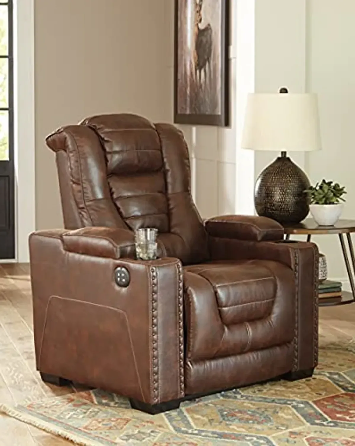 Signature Design by Ashley Owner's Box Faux Leather Power Recliner with Adjustable Headrest, Brown