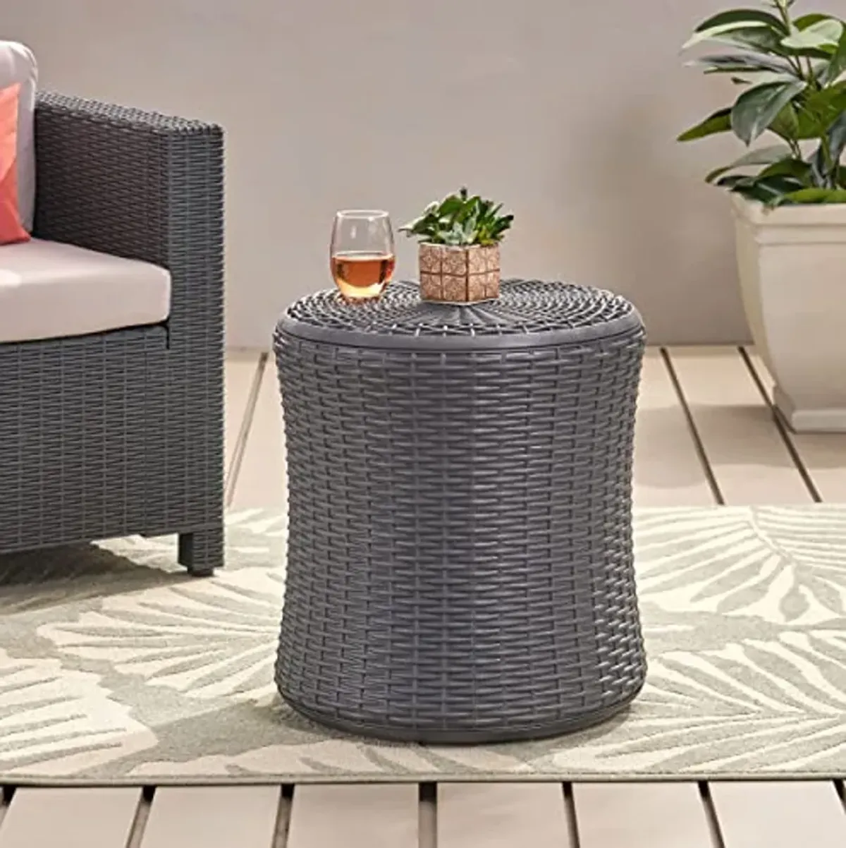 Christopher Knight Home Ishara Outdoor Faux Wicker Patio Table, Dark Gray