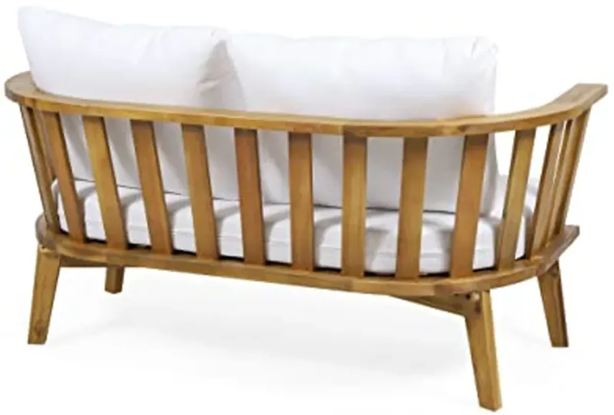 Christopher Knight Home Ingrid Outdoor Wooden Loveseat with Cushions, White and Teak Finish