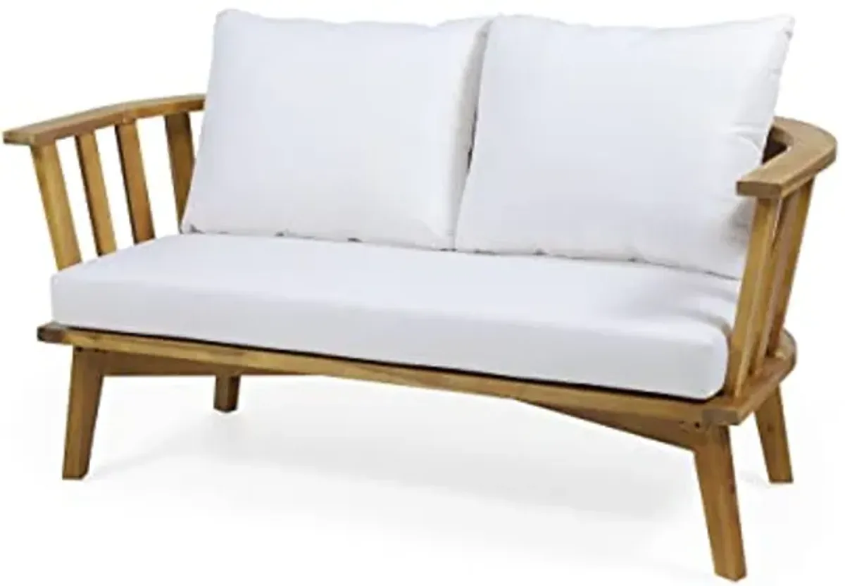 Christopher Knight Home Ingrid Outdoor Wooden Loveseat with Cushions, White and Teak Finish