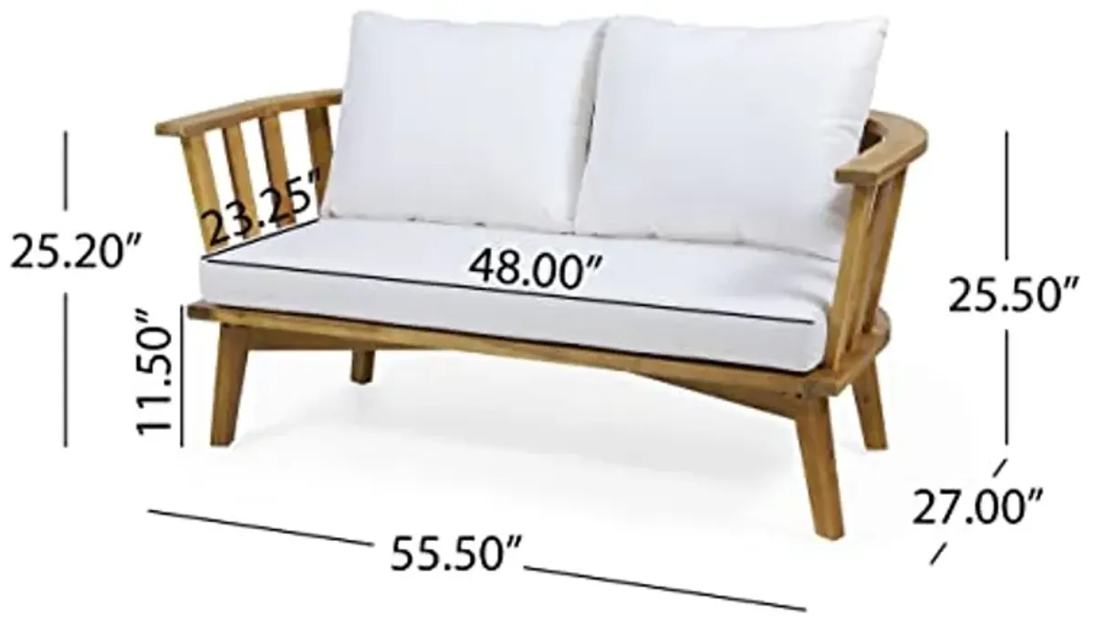 Christopher Knight Home Ingrid Outdoor Wooden Loveseat with Cushions, White and Teak Finish