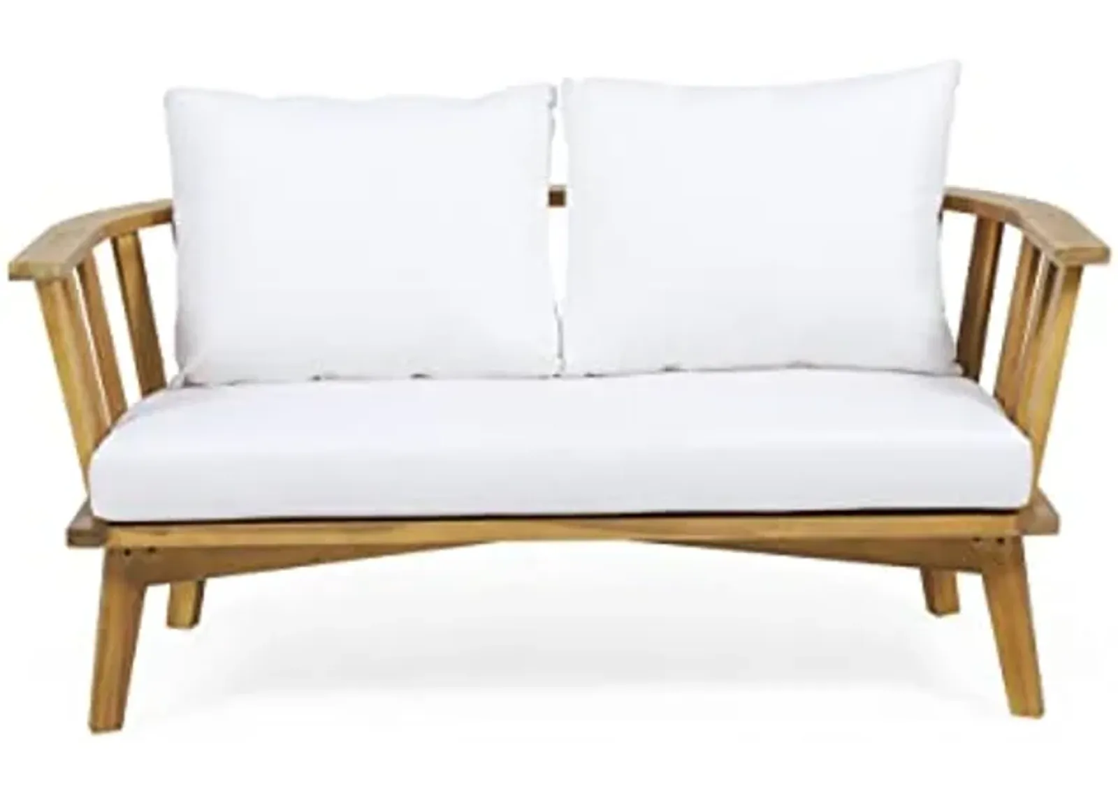 Christopher Knight Home Ingrid Outdoor Wooden Loveseat with Cushions, White and Teak Finish