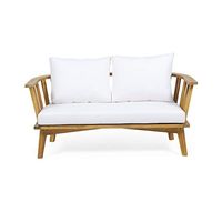 Christopher Knight Home Ingrid Outdoor Wooden Loveseat with Cushions, White and Teak Finish