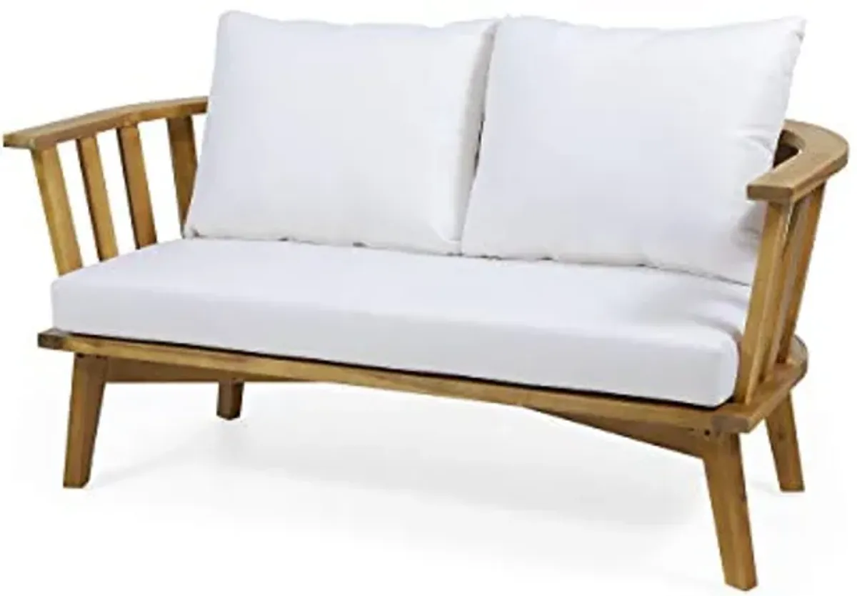 Christopher Knight Home Helena Outdoor Wooden Chat Set with Rectangular Coffee Table, White and Teak Finish