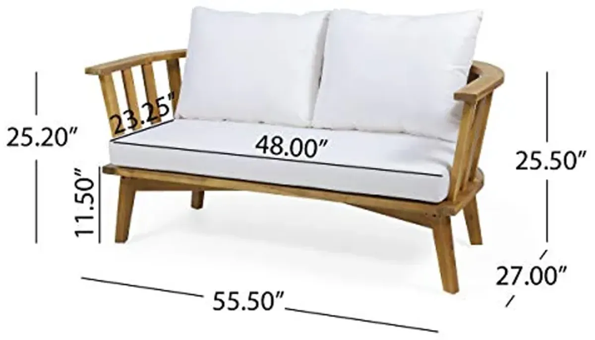 Christopher Knight Home Helena Outdoor Wooden Chat Set with Rectangular Coffee Table, White and Teak Finish