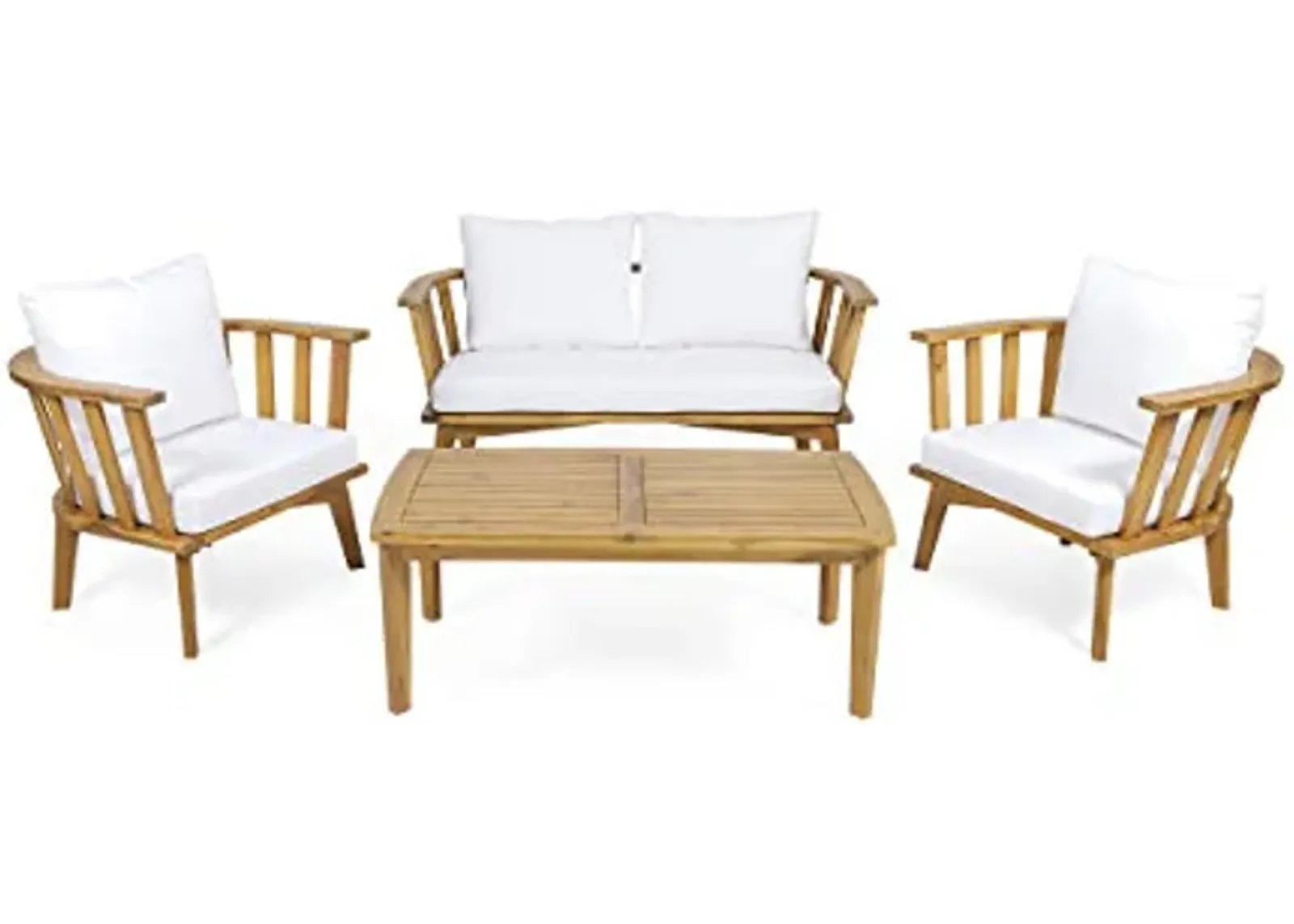 Christopher Knight Home Helena Outdoor Wooden Chat Set with Rectangular Coffee Table, White and Teak Finish