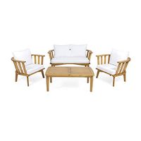 Christopher Knight Home Helena Outdoor Wooden Chat Set with Rectangular Coffee Table, White and Teak Finish