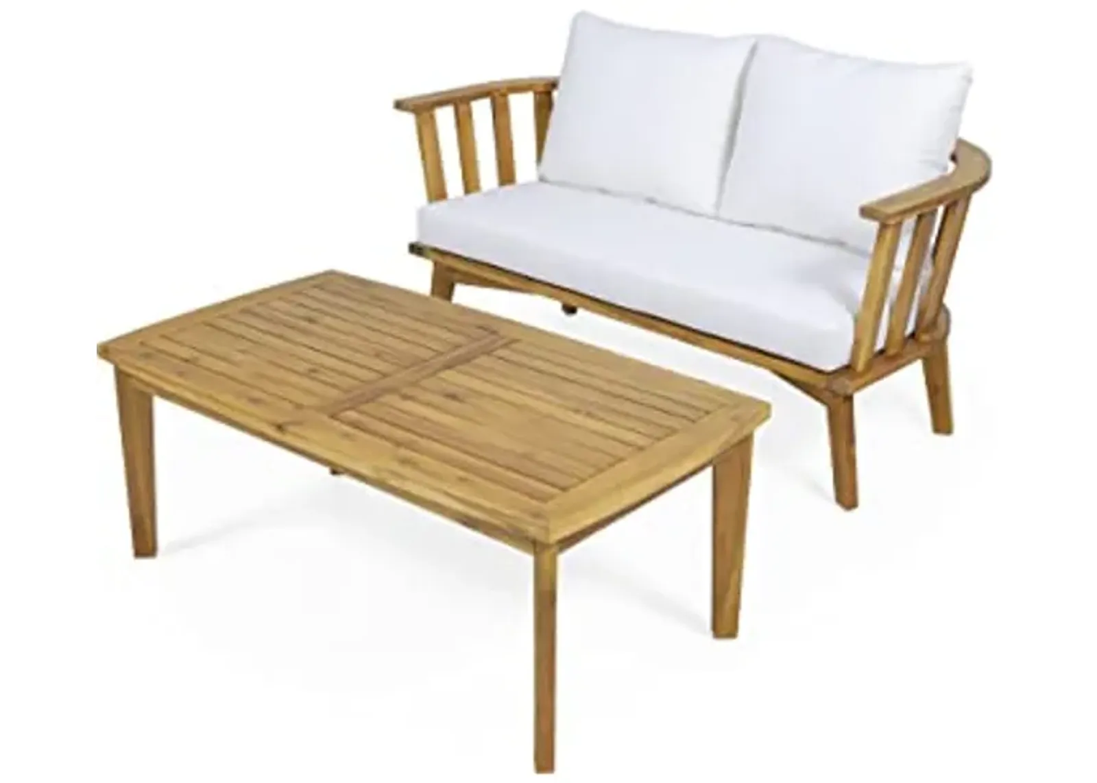 Christopher Knight Home Helena Outdoor Wooden Loveseat and Coffee Table Set, White and Teak Finish