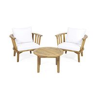 Christopher Knight Home Helena Outdoor 2 Seater Wooden Chat Set with Round Coffee Table, White and Teak Finish
