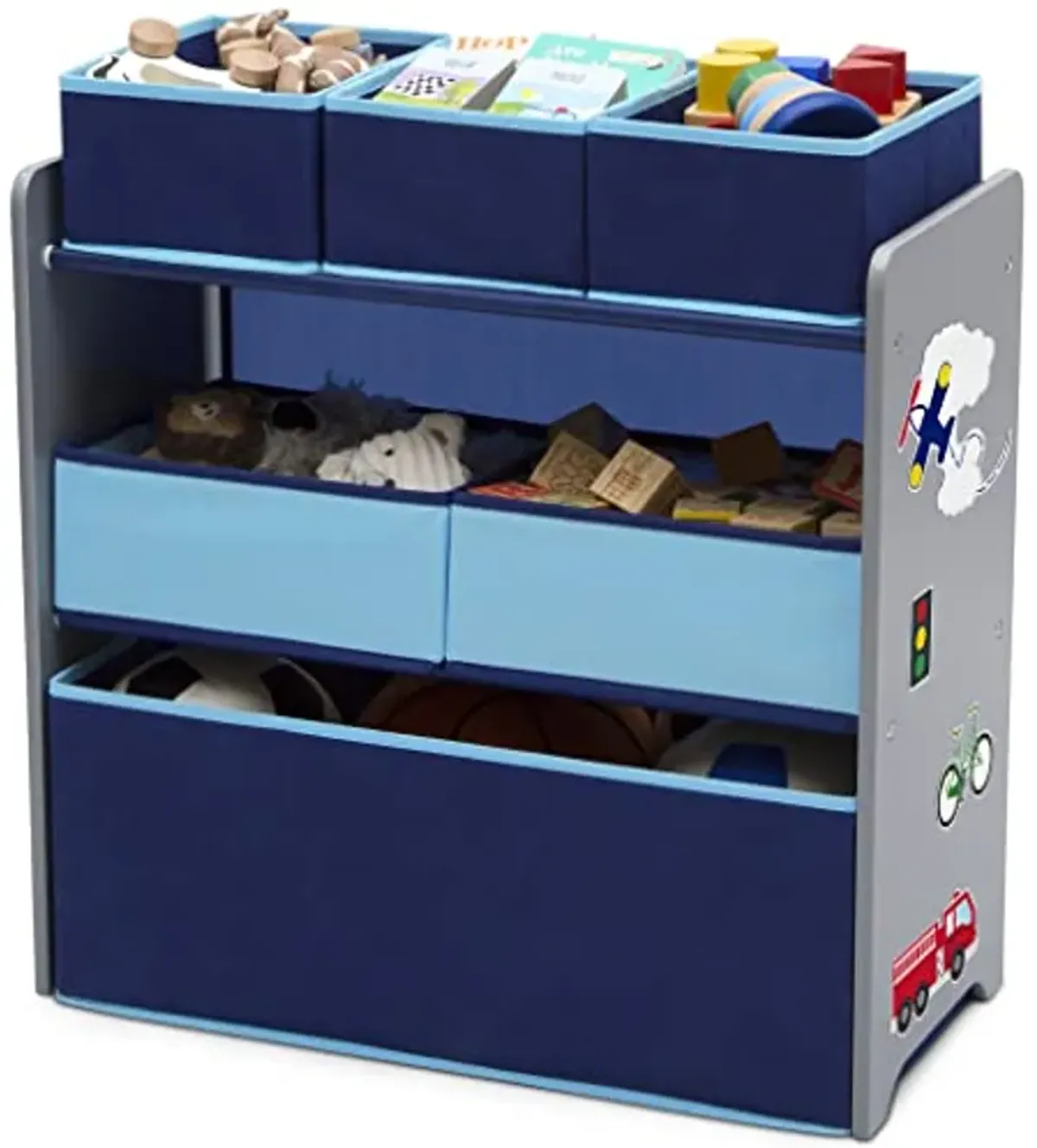 Delta Children Design and Store 6 Bin Toy Organizer, Grey/Blue