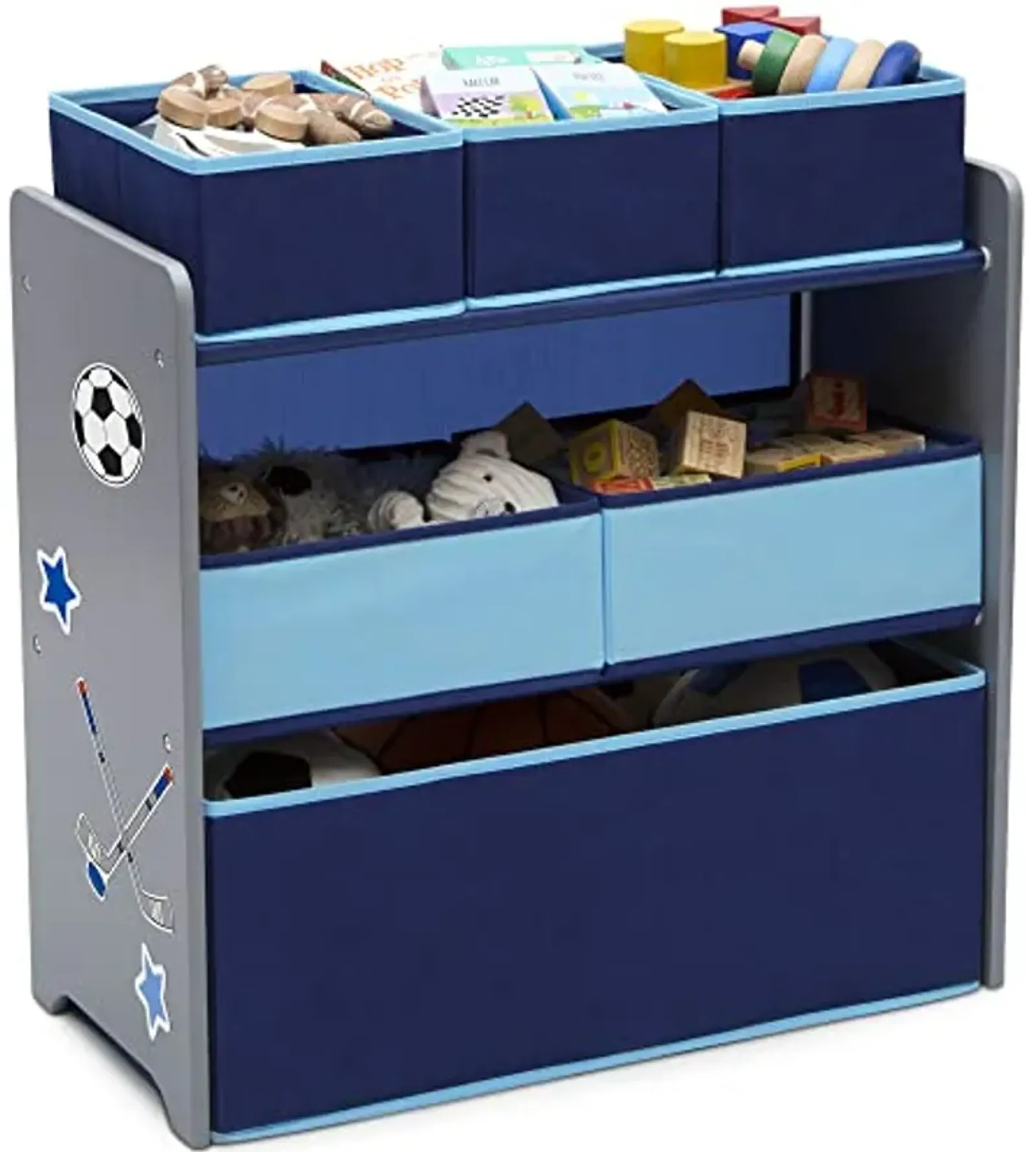 Delta Children Design and Store 6 Bin Toy Organizer, Grey/Blue