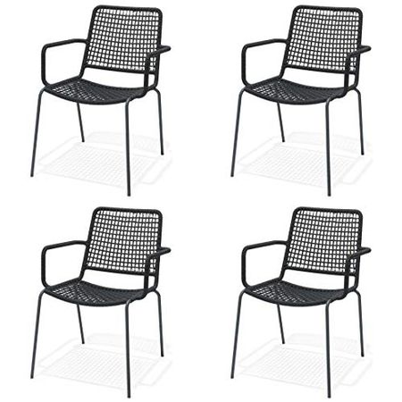 Amazonia Lancaster 4-Piece Chair Set Steel with a Rope Seat | Ideal for Outdoors