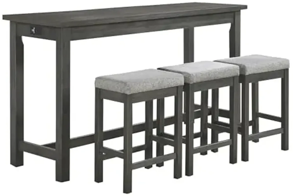 Lexicon Oreille Bar Table with Stools Set, Modern Console Table with Stools - 4-Piece Set with 2 USB Ports & A/C Power Outlets, Counter Height, Discrete Drawer, Perfect Dining Room & Kitchen Gray