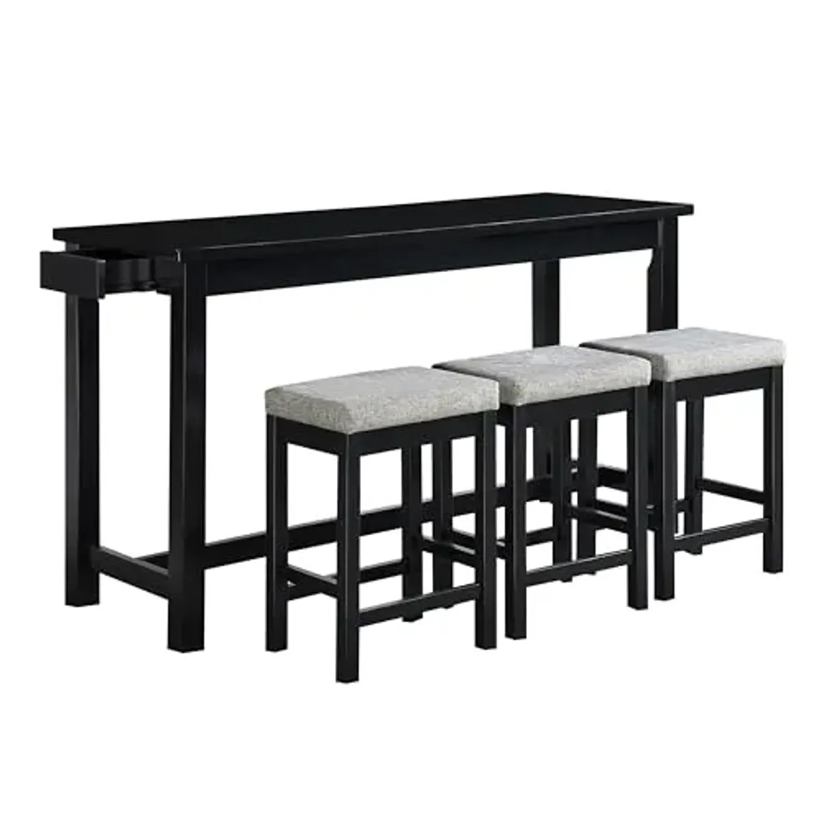 Lexicon Oreille Bar Table with Stools Set, Modern Console Table with Stools - 4-Piece Set with 2 USB Ports & A/C Power Outlets, Counter Height, Discrete Drawer, Perfect Dining Room & Kitchen Black