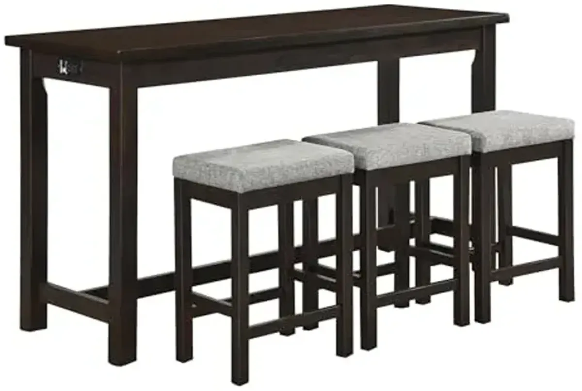 Lexicon Oreille Bar Table with Stools Set, Modern Console Table with Stools - 4-Piece Set with 2 USB Ports & A/C Power Outlets, Counter Height, Discrete Drawer, Perfect Dining Room & Kitchen Espresso