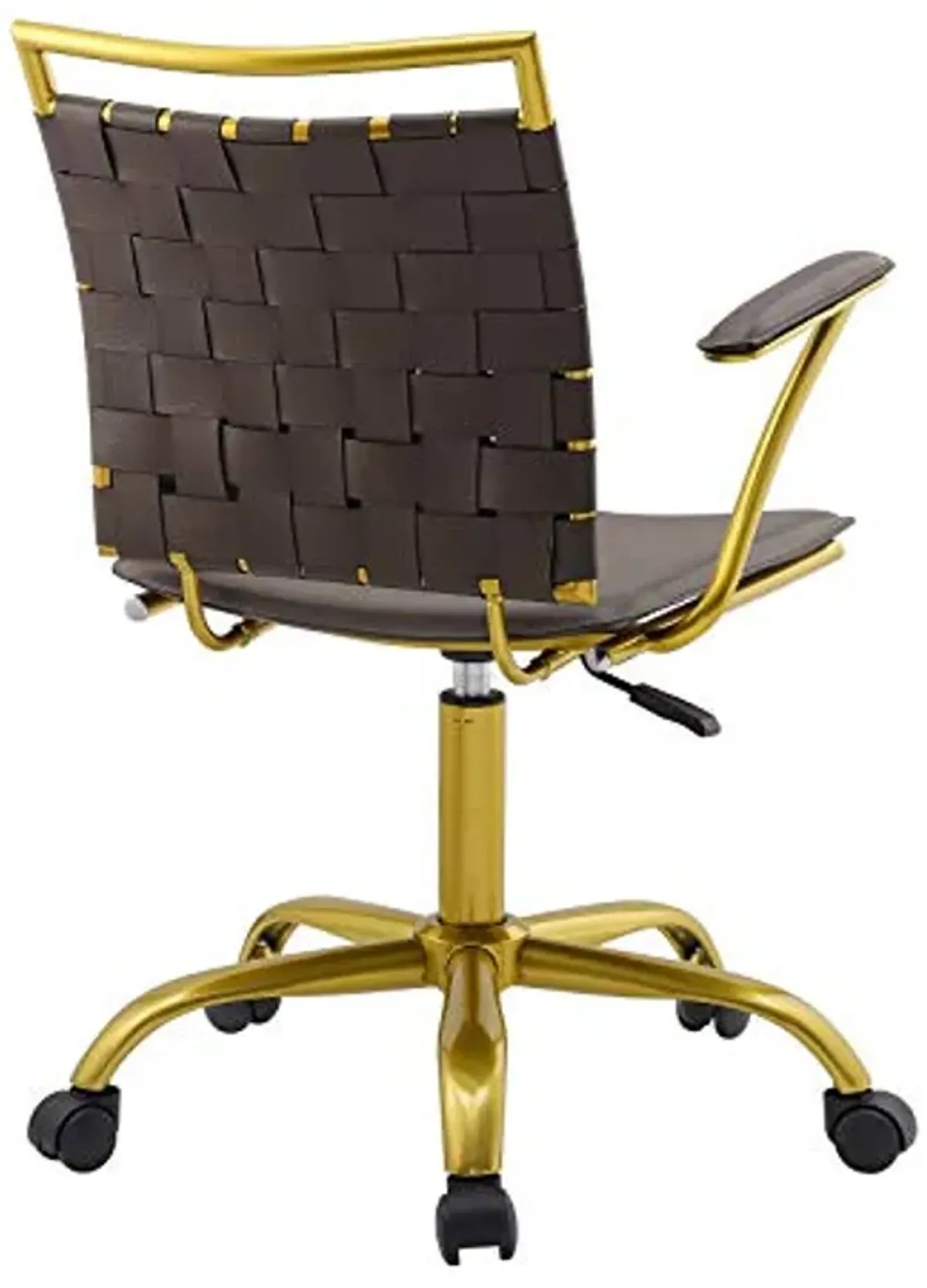 Modway Fuse Webbed Back Faux Leather and Gold Metal Adjustable Office Chair, Brown