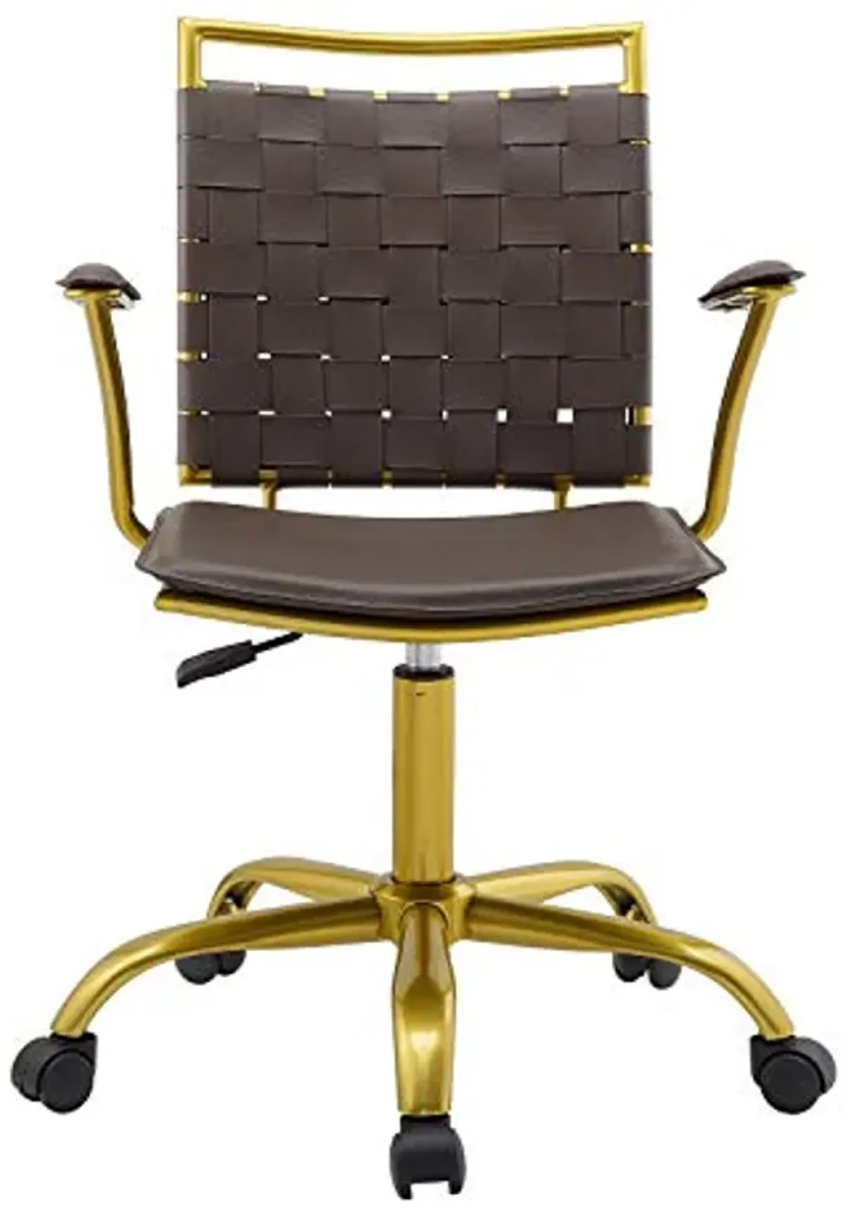 Modway Fuse Webbed Back Faux Leather and Gold Metal Adjustable Office Chair, Brown