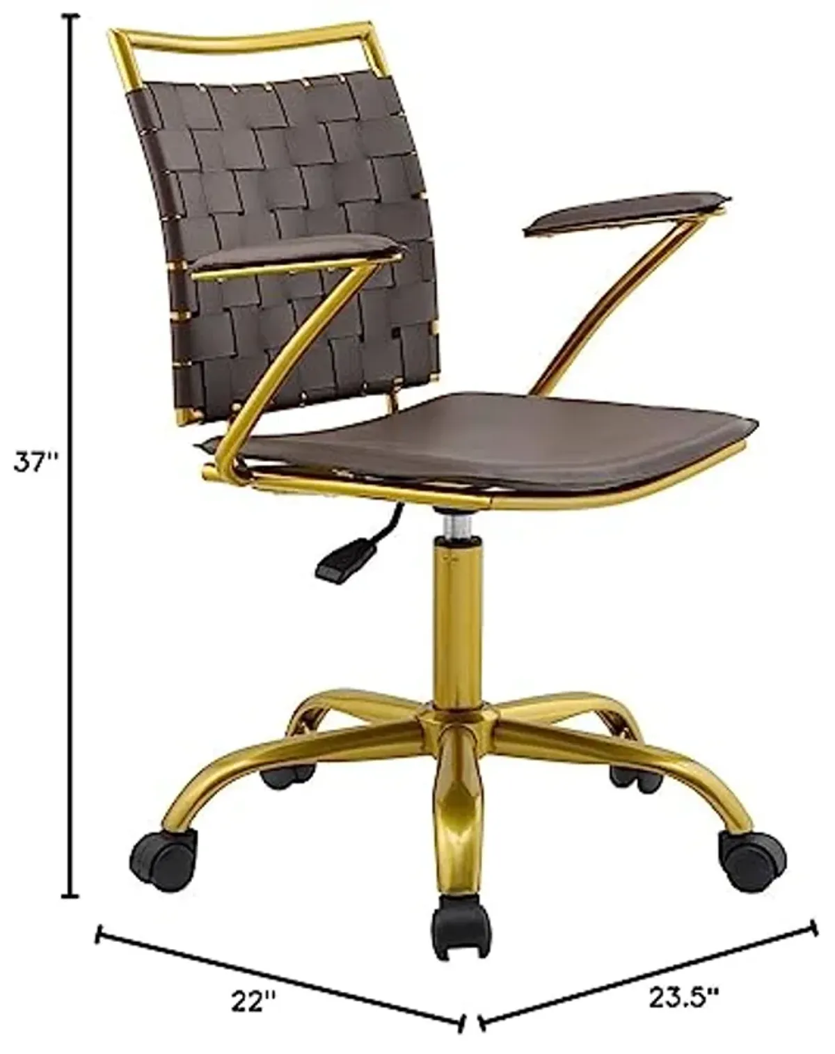 Modway Fuse Webbed Back Faux Leather and Gold Metal Adjustable Office Chair, Brown