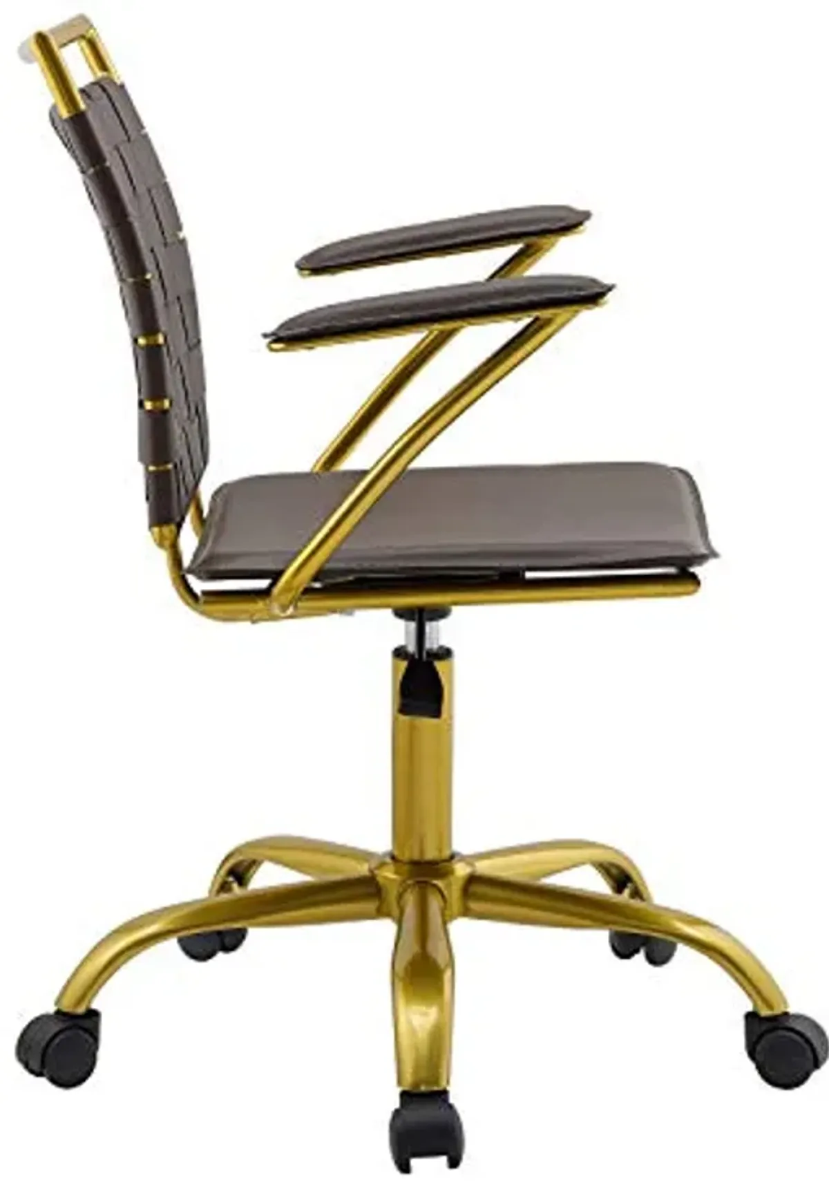 Modway Fuse Webbed Back Faux Leather and Gold Metal Adjustable Office Chair, Brown