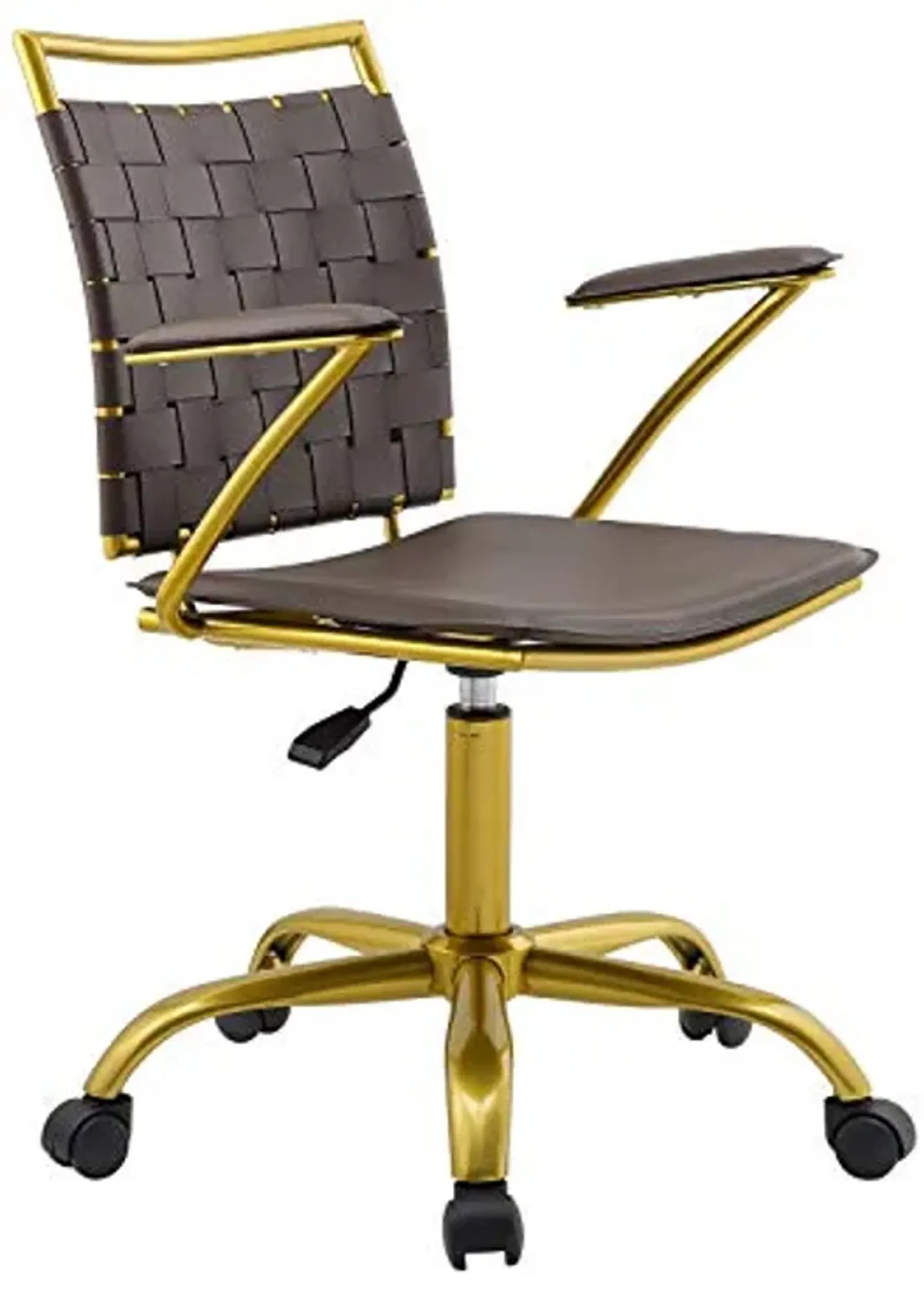 Modway Fuse Webbed Back Faux Leather and Gold Metal Adjustable Office Chair, Brown