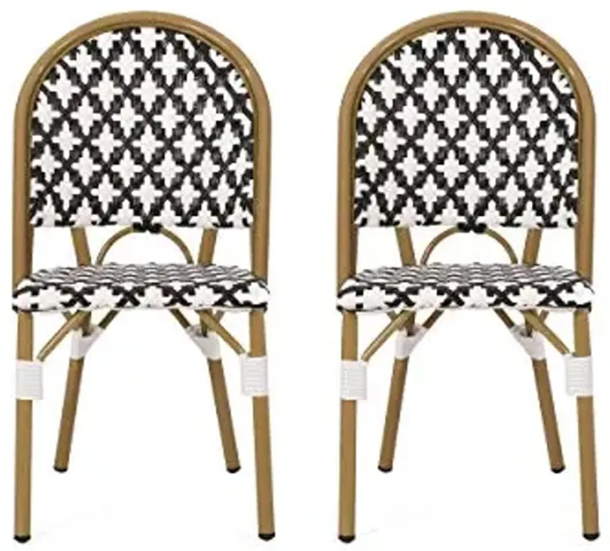 Christopher Knight Home Anastasia Outdoor French Bistro Chair (Set of 2), Black + White + Bamboo Print Finish