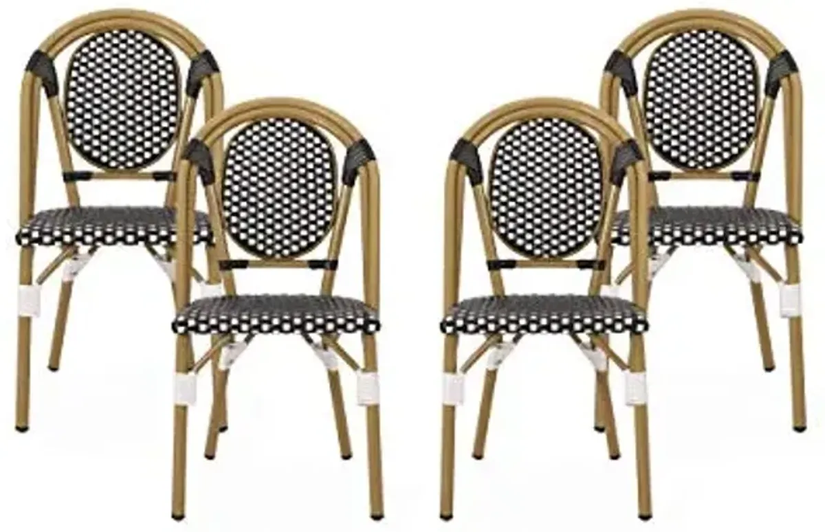 Christopher Knight Home Gwendolyn Outdoor French Bistro Chairs (Set of 4), Black + White + Bamboo Print Finish