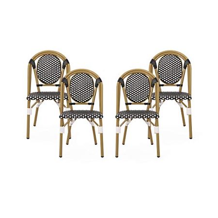Christopher Knight Home Gwendolyn Outdoor French Bistro Chairs (Set of 4), Black + White + Bamboo Print Finish
