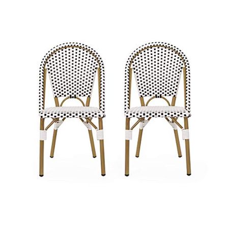 Christopher Knight Home Philomena Outdoor French Bistro Chair (Set of 2), Black + White + Bamboo Print Finish
