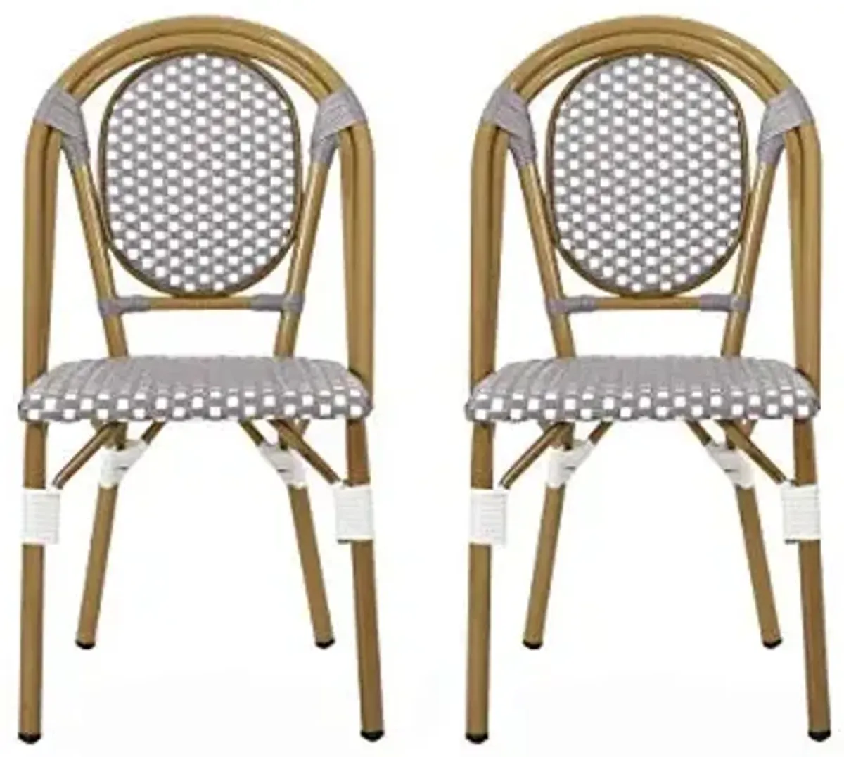 Christopher Knight Home Gwendolyn Outdoor French Bistro Chairs (Set of 2), Gray + White + Bamboo Print Finish