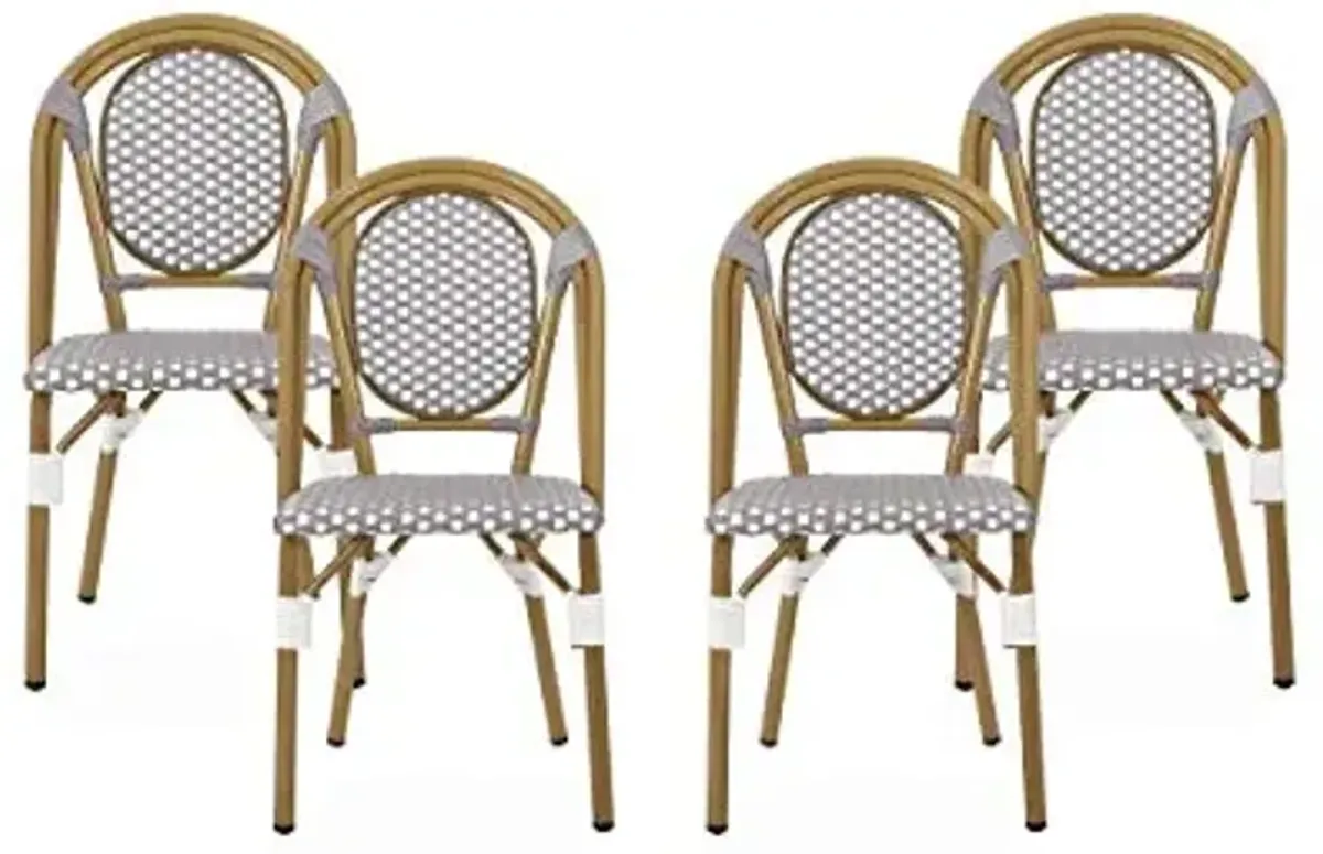 Christopher Knight Home Gwendolyn Outdoor French Bistro Chairs (Set of 4), Gray + White + Bamboo Print Finish