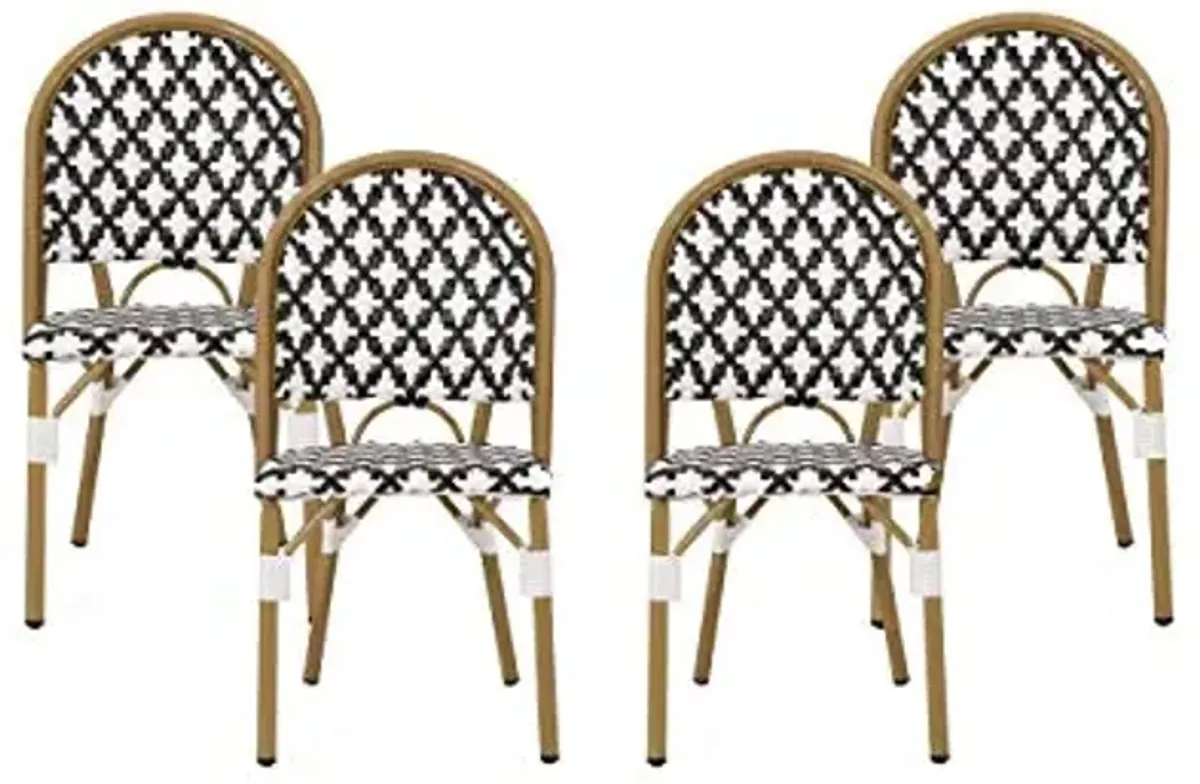 Christopher Knight Home Anastasia Outdoor French Bistro Chair (Set of 4), Black + White + Bamboo Print Finish