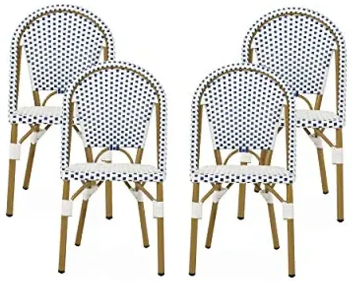 Christopher Knight Home Philomena Outdoor French Bistro Chair (Set of 4), Blue + White + Bamboo Print Finish