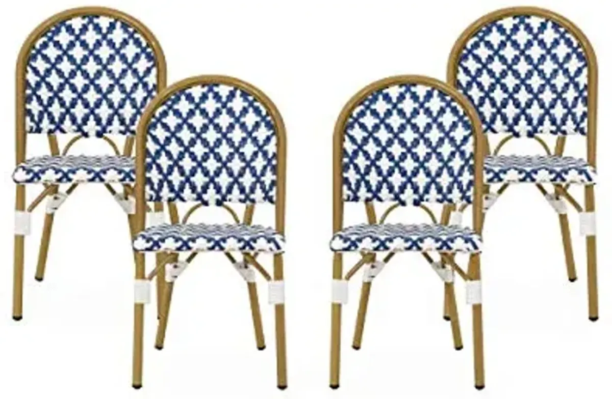Christopher Knight Home Anastasia Outdoor French Bistro Chair (Set of 4), Blue + White + Bamboo Print Finish
