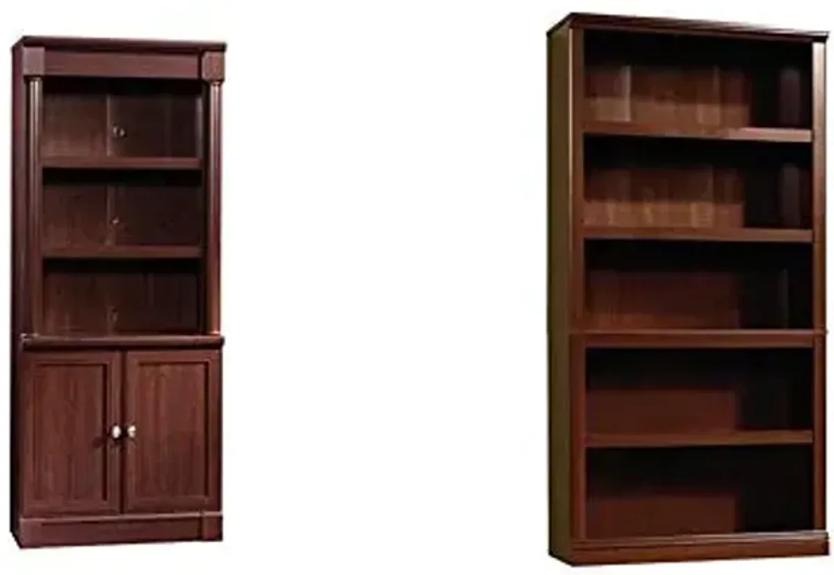 Sauder Palladia Library with Doors/Book Shelf Miscellaneous Storage 5 Bookcase/Book Shelf, Select Cherry Finish