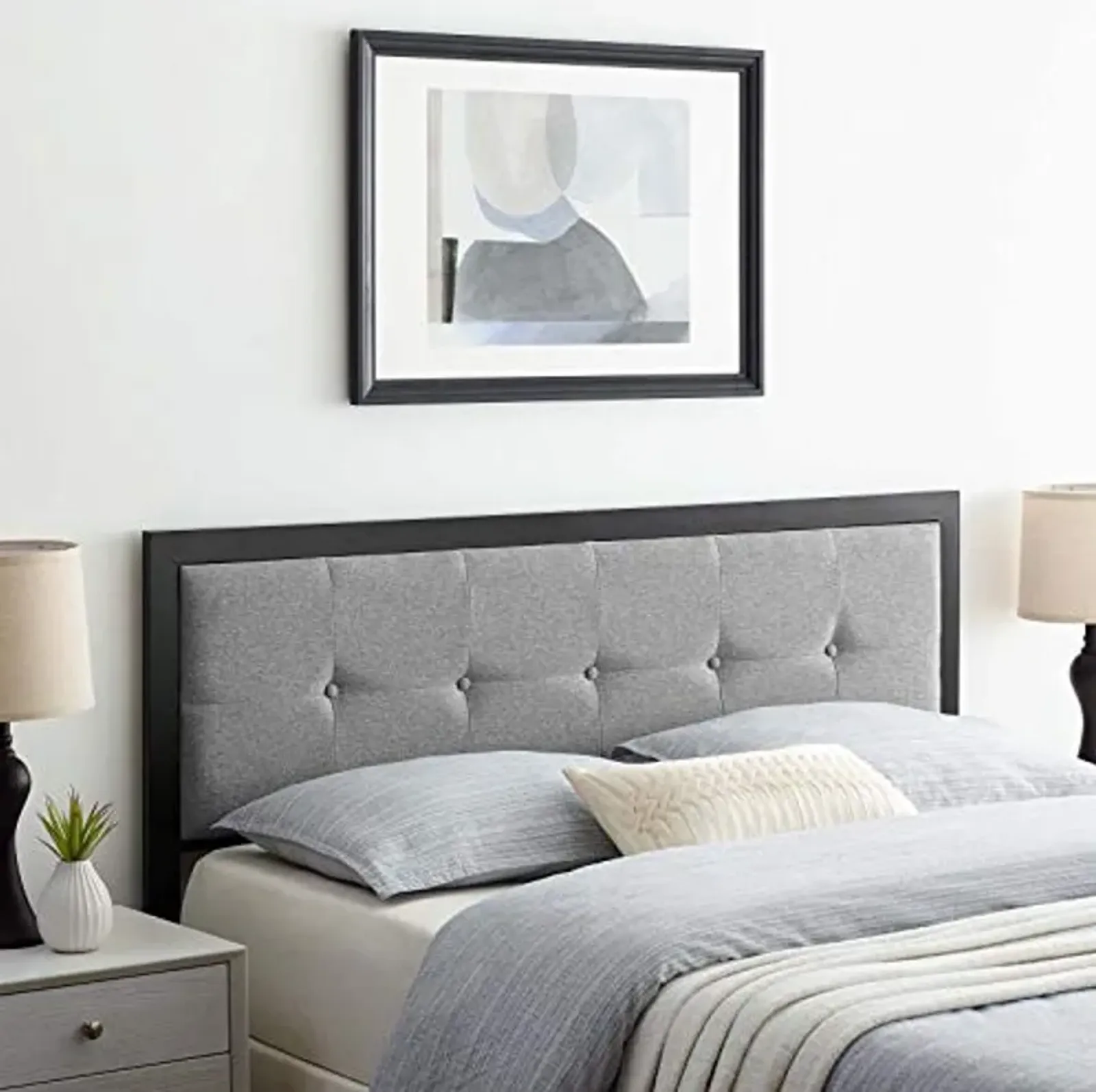 Modway MOD-6172 Teagan Tufted Fabric Twin Headboard in Black Light Gray