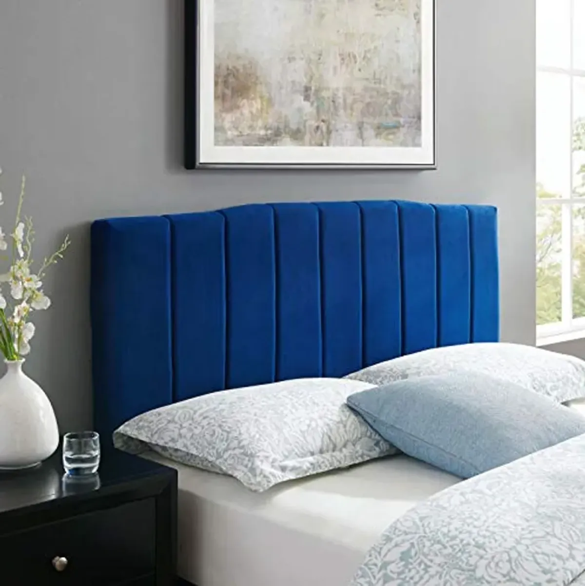 Modway Camilla Channel Tufted Performance Velvet King/California King Headboard in Navy